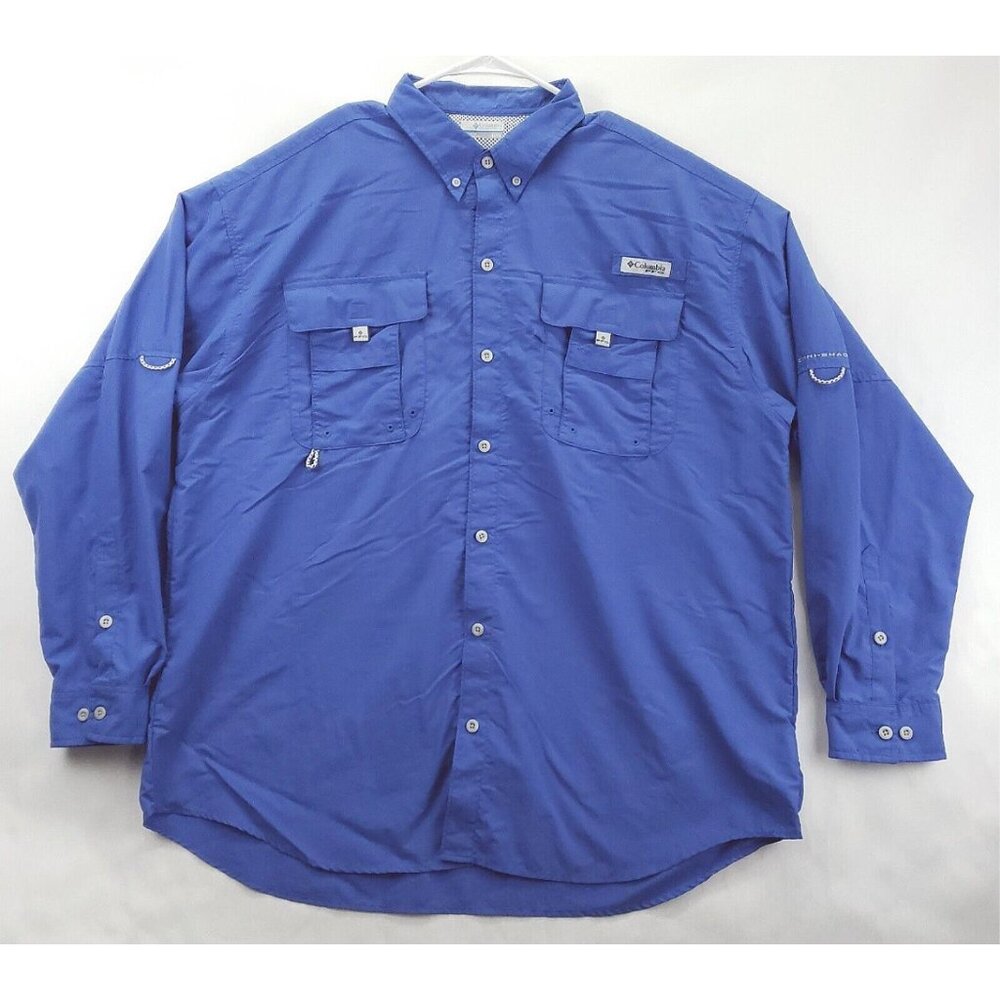 Columbia PFG Omni-Shade Shirt Mens XL Blue Vented Fishing Button-Down